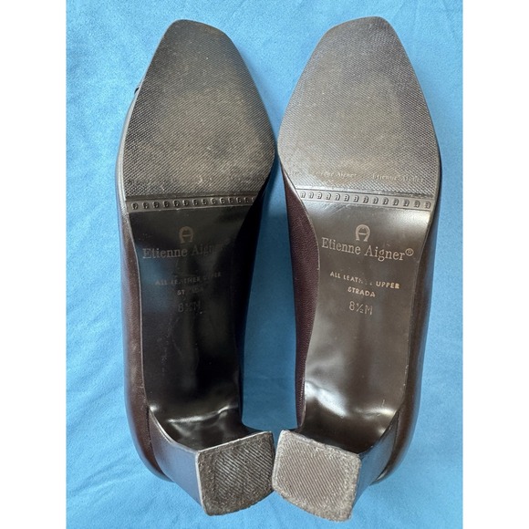 Aigner Vintage Spain Pumps Dark Brown Body / Snakeskin Embossed Cap Toe 8 1/2 M - Picture 7 of 8